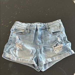 Celebrity Pink Light Blue Distressed Jean Shorts